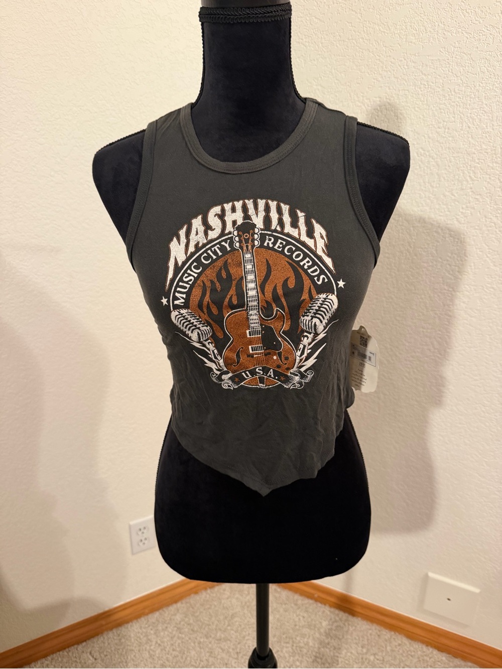 Altar'd State Black Tank with Brown Guitar Nashville Graphic